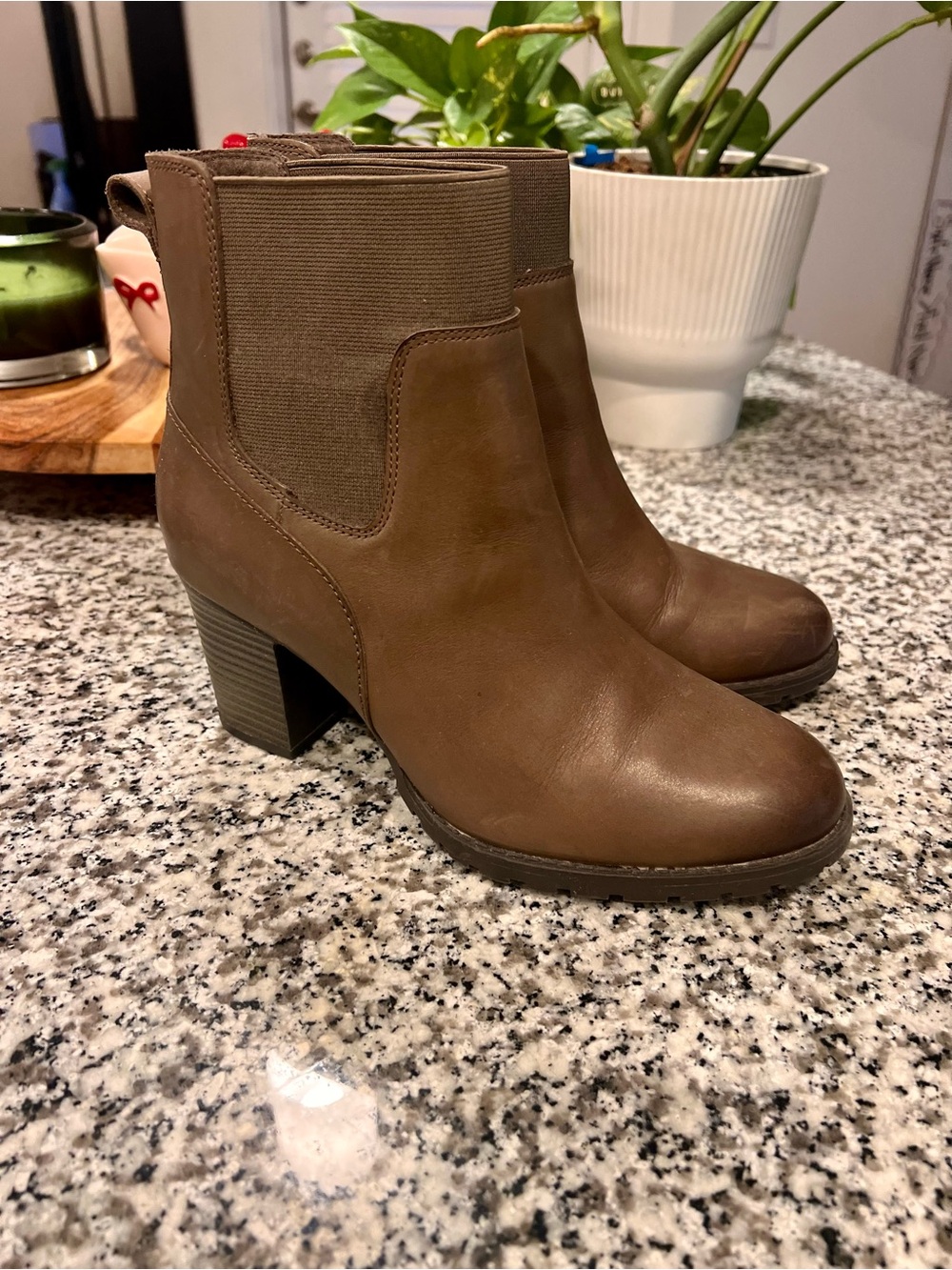 Clarks Brown Leather Chelsea Heel Ankle Boots